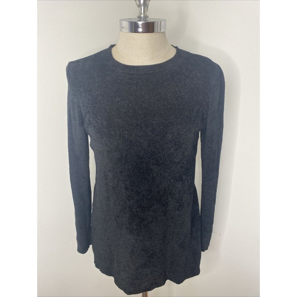 J Jill Womens Chenille Sweater Size M Black Crew Neck Long Sleeve